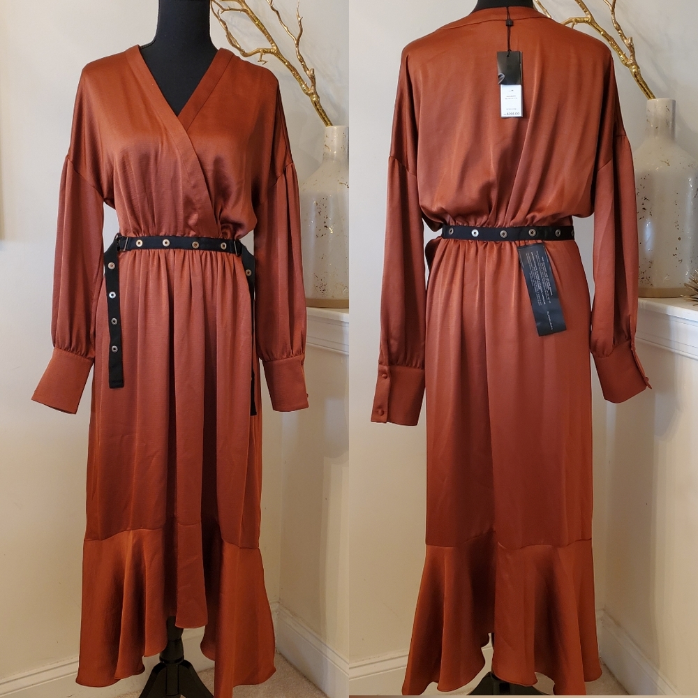 🔥Bcbgmaxazaria Bronze Midi Grommet Belt Dr - Picture 2 of 8